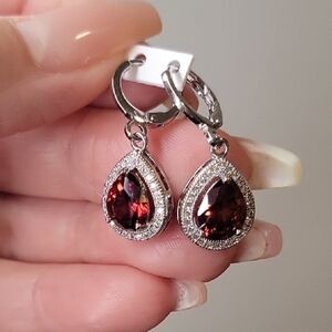 Glamorous Silver and Red Teardrop Earrings